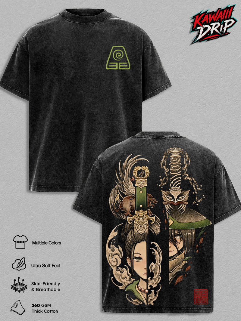 Toph Beifong Avatar: The Last Airbender Vintage Washed Graphic T Shirt, Team Avatar Cartoon Tee, ATLA Oversized Heavyweight Cotton Shirt, Japanese Streetwear Unisex, Retro Graphic Tee, Gift for Avatar Fans