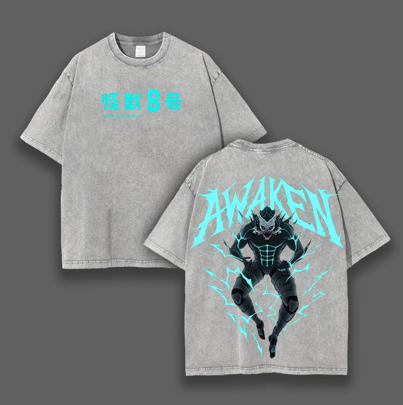 Kaiju No. 8 T-Shirt – Kafka Hibino Awakened Form Graphic Washed Oversized Vintage Anime Tee, Heavy Cotton Unisex Streetwear for Kaiju Fans