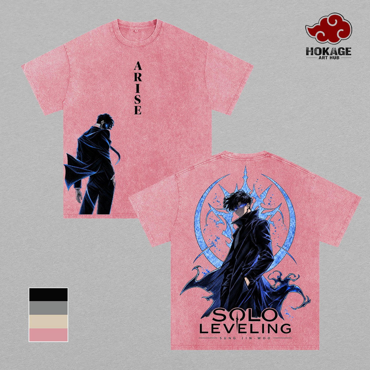 Sung Jin-Woo Solo Leveling T-Shirt, Shadow Monarch Graphic Tee, Vintage Washed Anime Shirt, Oversized Heavyweight Cotton Tee, Manga Streetwear