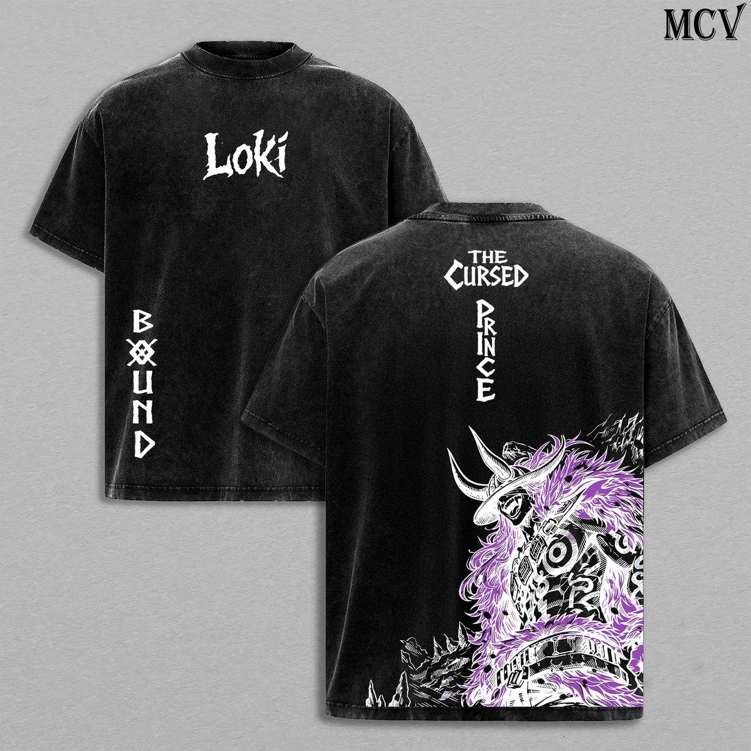 Loki The Cursed Prince Anime Vintage Washed T-Shirt, Bound Mark Graphic Tee, Elbaph Warrior Streetwear Heavy Cotton Shirt