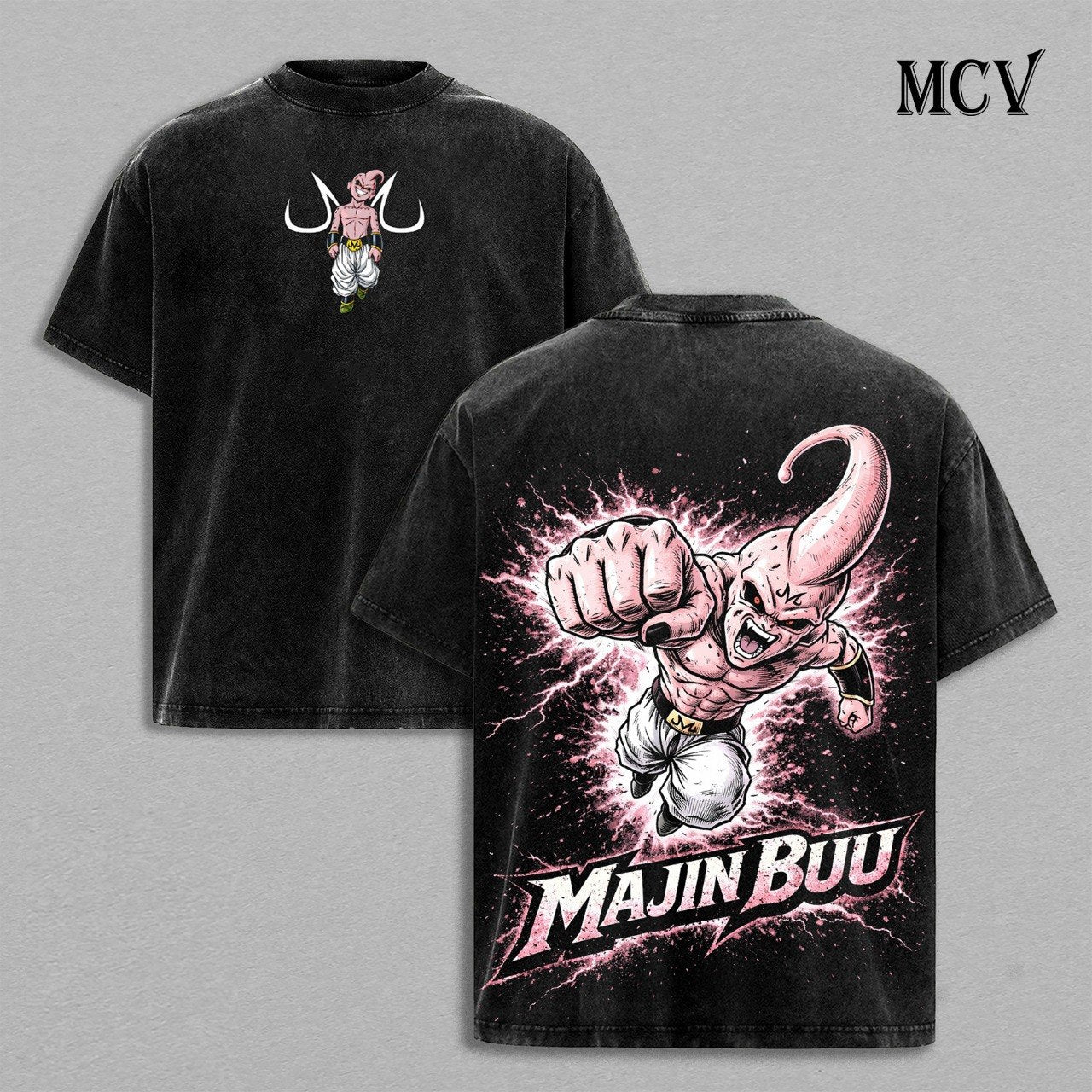 Majin Buu T-Shirt, Dragon Ball Anime Tee, Pink Chaos Graphic Vintage Washed Tee