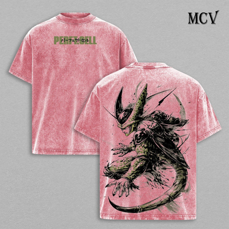 Perfect Cell Shirt, Dragon Ball Z Anime Tee, Villain Power Vintage Washed Graphic Tee