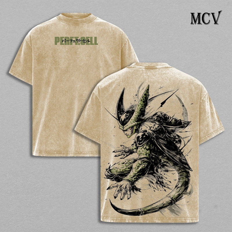 Perfect Cell Shirt, Dragon Ball Z Anime Tee, Villain Power Vintage Washed Graphic Tee