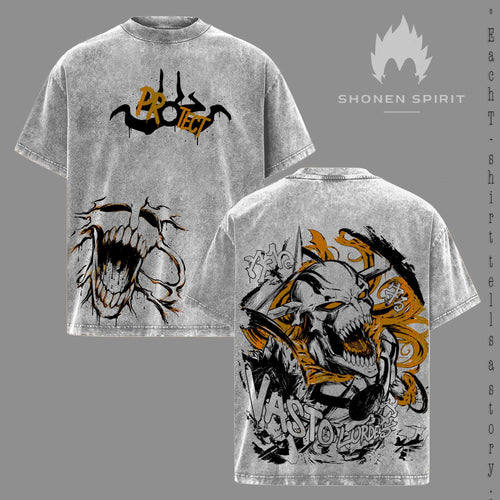 "Ichigo" Hollow Form Graphic T-Shirt, Bleach Anime Inspired Tee, White Hollow Mask Transformation Artwork, Double-Sided Acid Wash Cotton Shirt, Oversized Streetwear, Manga Fan Apparel, Lightweight Casual Unisex Top, Anime Collector Gift