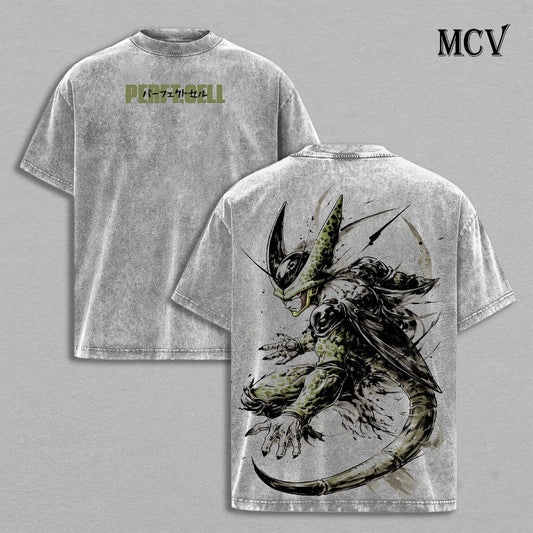 Perfect Cell Shirt, Dragon Ball Z Anime Tee, Villain Power Vintage Washed Graphic Tee
