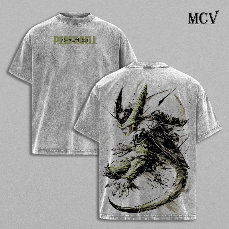 Perfect Cell Shirt, Dragon Ball Z Anime Tee, Villain Power Vintage Washed Graphic Tee