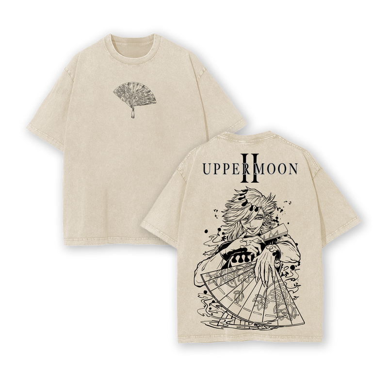 Doma Upper Rank 2 Vintage Oversize Washed T-Shirt, Demon Slayer Villain Graphic Tee, Heavy Cotton Anime Streetwear