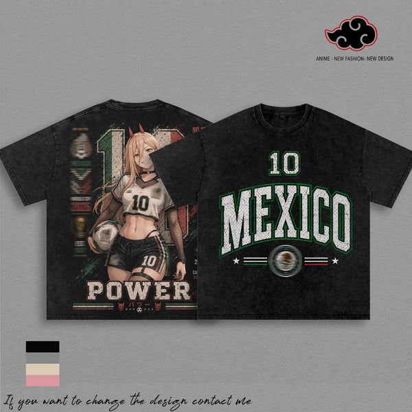 Mexico World Football Tour 2026 X Power Vintage Washed Anime Soccer T Shirt, Retro Futbol Graphic Tee, Oversized Football Fan Shirt, Sports Aesthetic Gift Apparel