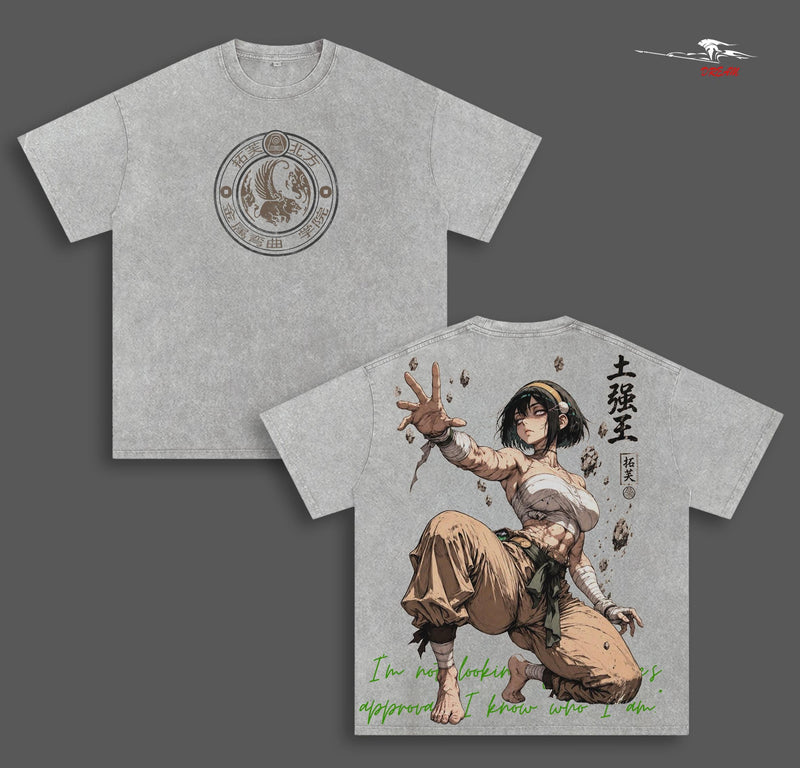 Toph Beifong Avatar: The Last Airbender Cartoon Double Printed Vintage Washed Tee Unisex Oversize Heavyweight Cotton T-shirt for Cartoon Fans and Lovers