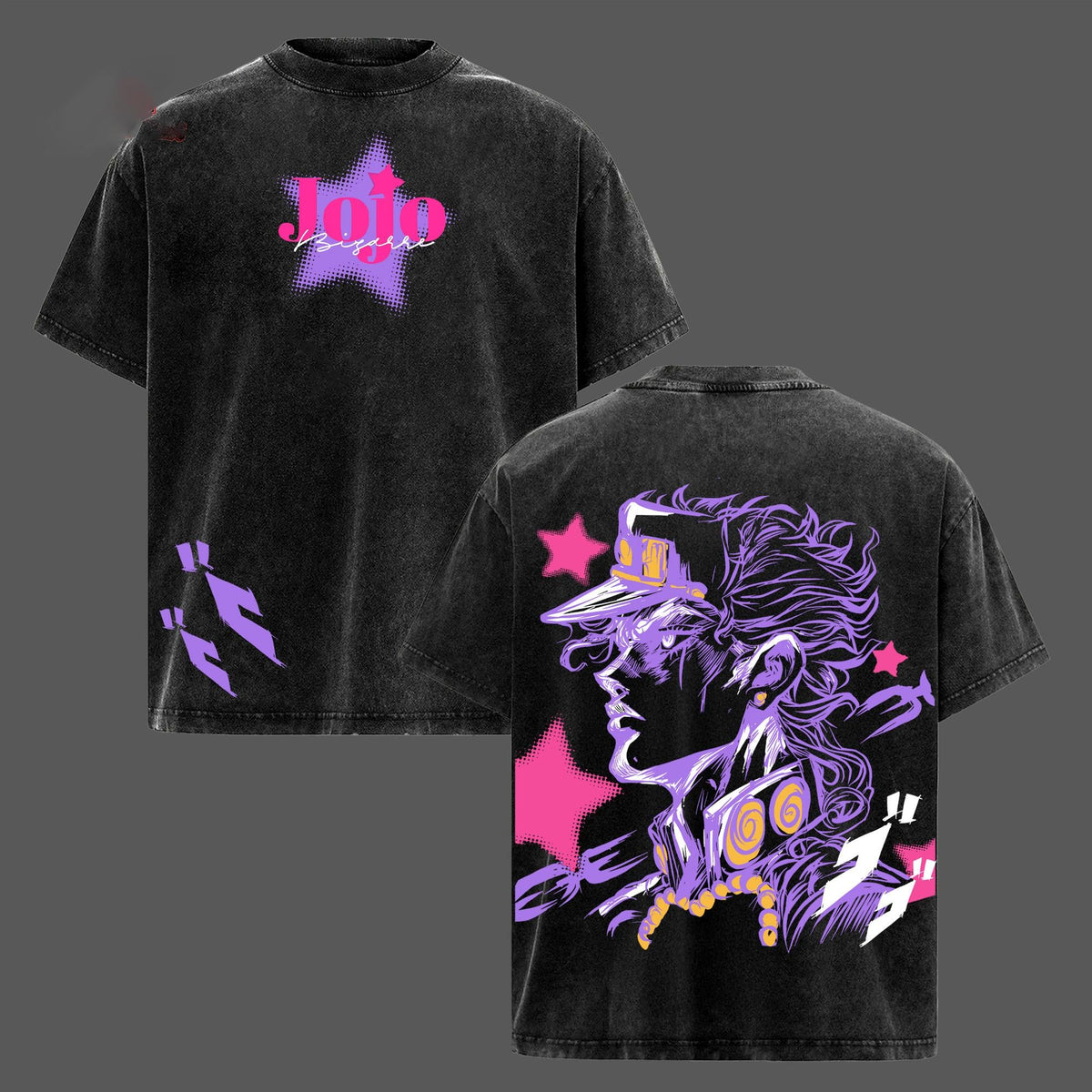 Joestar JoJo’s Bizarre Adventure Double Printed Vintage Oversized Washed T-Shirt, Unisex Heavyweight Cotton Anime Manga Tee & Hoodie, Retro Collectible Merch for Anime Fans