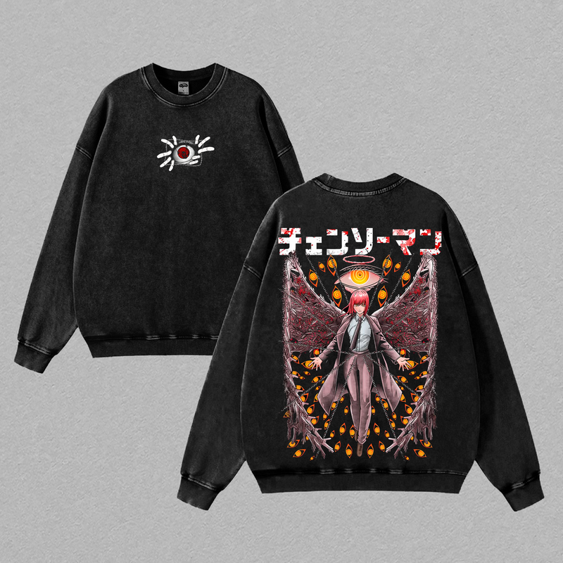 Makima Chainsaw Man T-Shirt, Japanese Anime Graphic Tee, Vintage Washed Back Print Shirt, Oversized Heavyweight Cotton Streetwear, Unisex Anime Fashion, Gift for Chainsaw Man Fans
