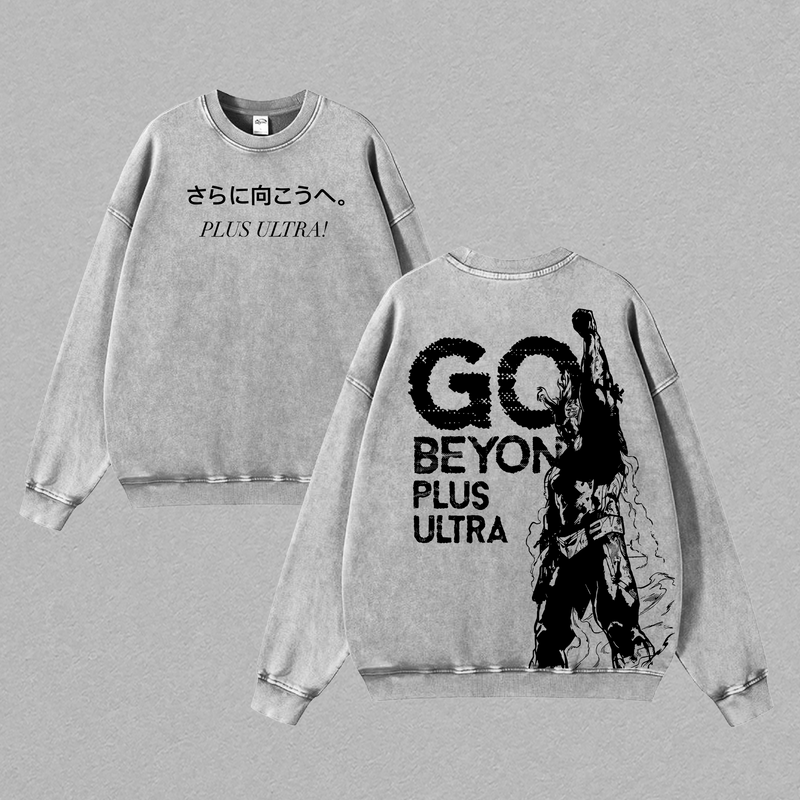 All Might Plus Ultra Anime T-Shirt, My Hero Academia Graphic Tee, Vintage Washed Oversized Anime Shirt, Go Beyond Plus Ultra Typography Design, Heavy Cotton Unisex Streetwear, Minimal Dark Anime Apparel, Gift For MHA Anime Fans