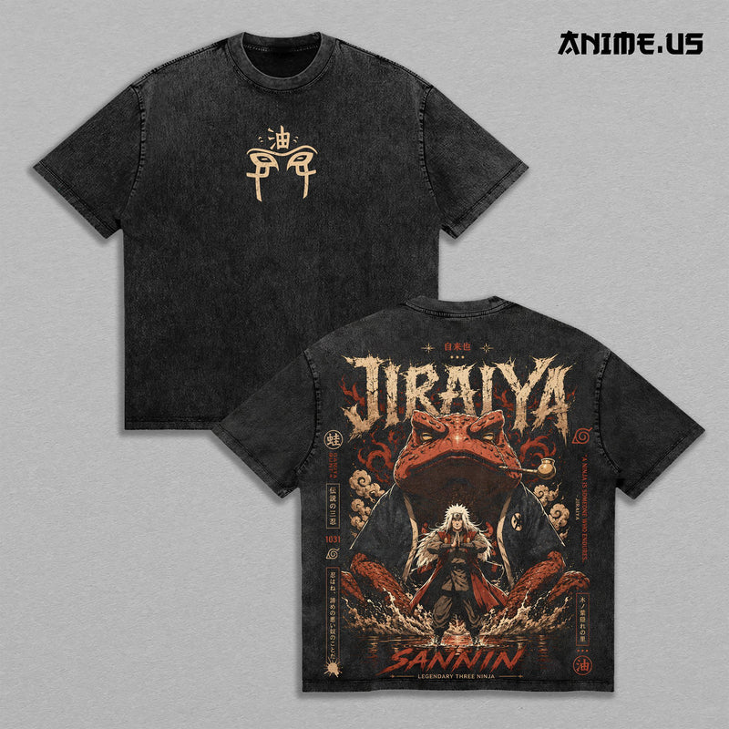 Jiraiya Legendary Sannin Naruto Anime Graphic Vintage Shirt, Sage Mode Great Toad Master Ninja Heavyweight Washed Cotton Anime Tee T-Shirt Hidden Leaf Streetwear Large Back Print