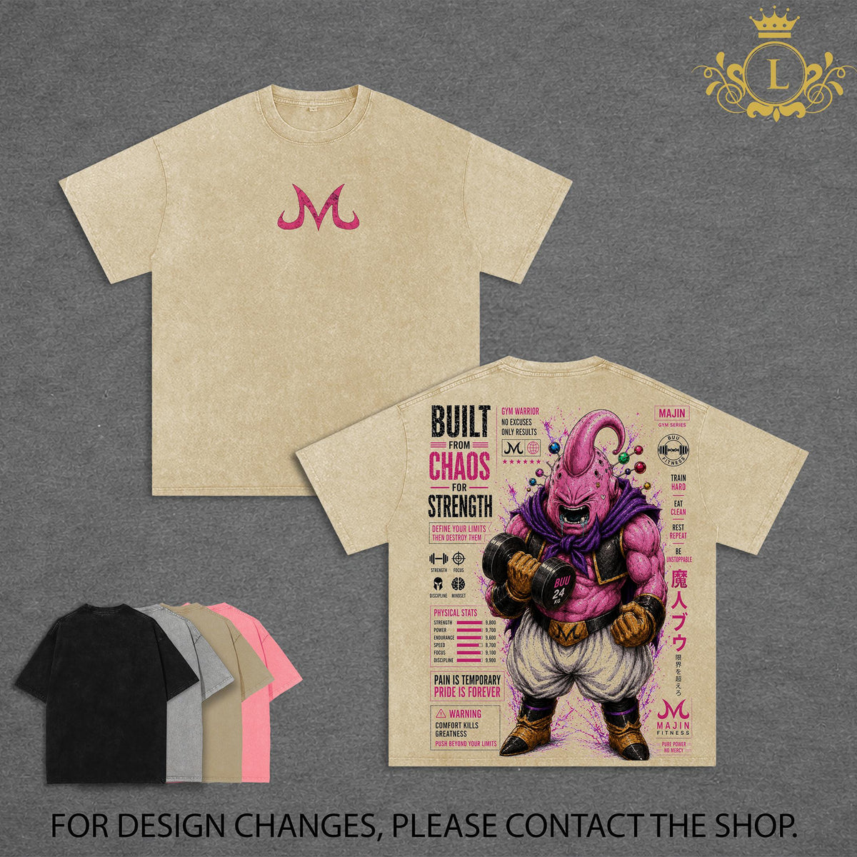Majin Buu DBZ Vintage Washed T-Shirt Majin Villain Anime Graphic Tee Chaos Power Streetwear Oversized Shirt Gift for DBZ Fans