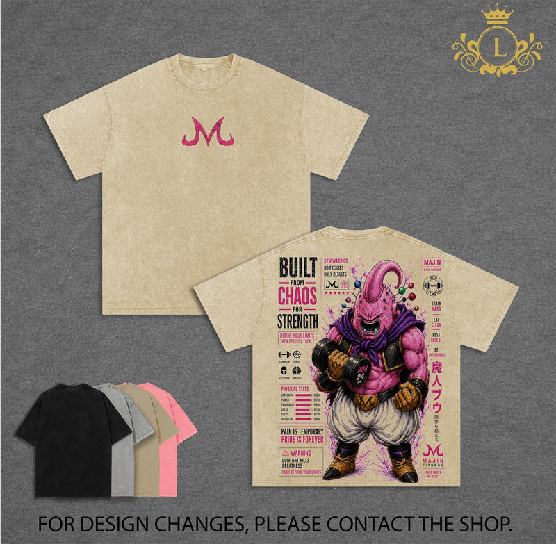 Majin Buu DBZ Vintage Washed T-Shirt Majin Villain Anime Graphic Tee Chaos Power Streetwear Oversized Shirt Gift for DBZ Fans