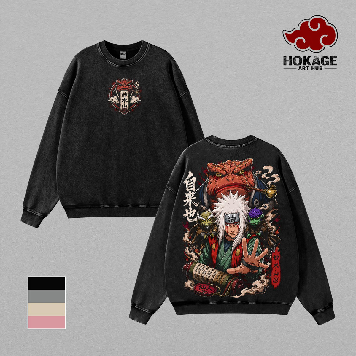 Jiraiya Naruto Sweatshirt T-Shirt & Hoodie, Toad Sage Mount Myoboku Graphic Shirt, Vintage Anime Sweatshirt, Back Print Manga Shirts, Naruto Streetwear, Unisex Cotton Distressed Tee, Anime Merch For Men