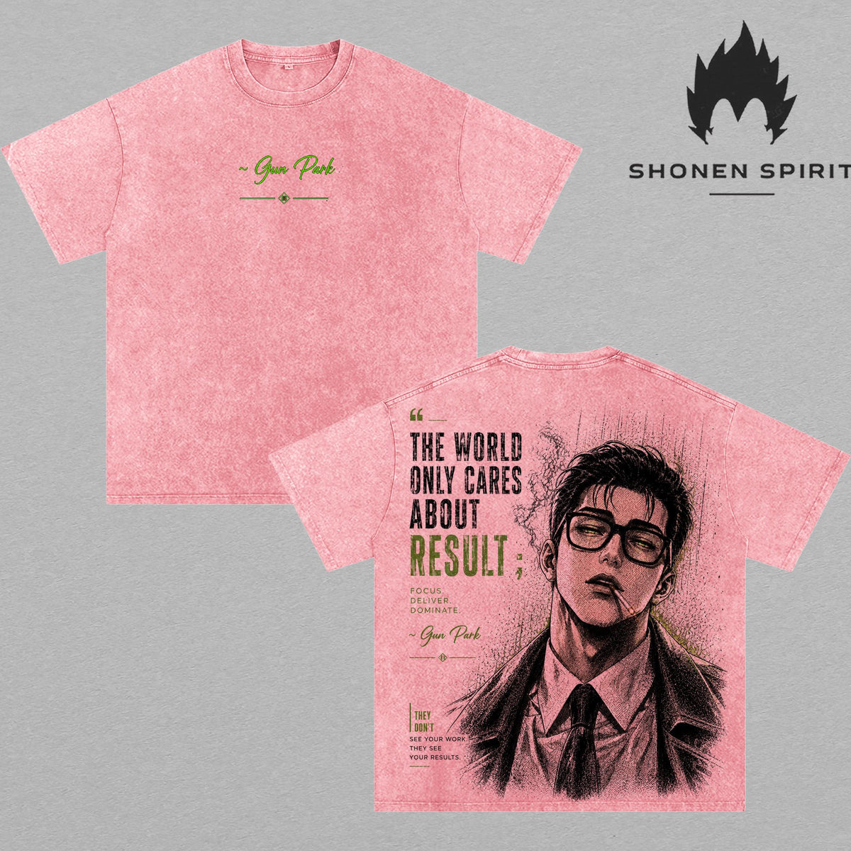 Gun Park Vintage Washed T-Shirt | Lookism Graphic Tee | The World Only Cares About Results Oversized Heavyweight Cotton Streetwear Shirt | Anime Manhwa Unisex Fan Gift