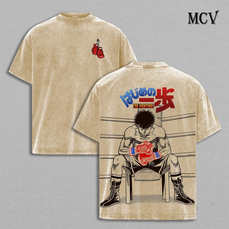 Hajime no Ippo T-Shirt, Boxing Anime Tee, Fighting Spirit Vintage Washed Tee