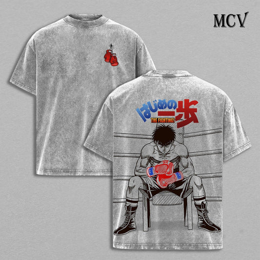 Hajime no Ippo T-Shirt, Boxing Anime Tee, Fighting Spirit Vintage Washed Tee