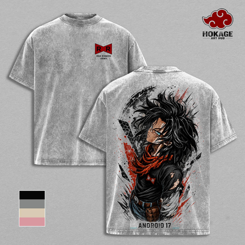 Android 17 DBZ T-Shirt, Vintage Washed Graphic Tee, DBZ Anime Shirt, Men's T Shirts, Tank Top, Retro Anime Streetwear, Oversized Graphic Tee