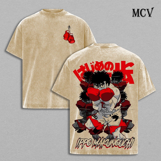 Ippo Boxing Anime Shirt, Fighting Spirit Vintage Washed Graphic Tee