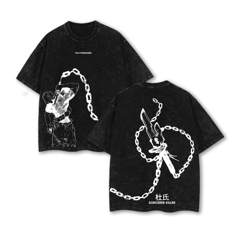 Toji Fushiguro Jujutsu Kaisen Anime Double Printed Vintage Oversize Heavyweight Cotton T-Shirt