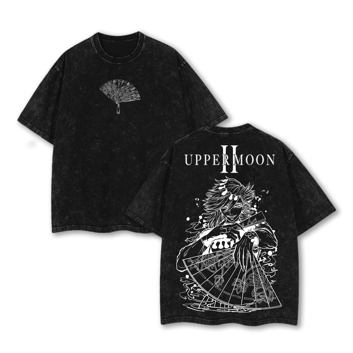 Doma Upper Rank 2 Vintage Oversize Washed T-Shirt, Demon Slayer Villain Graphic Tee, Heavy Cotton Anime Streetwear