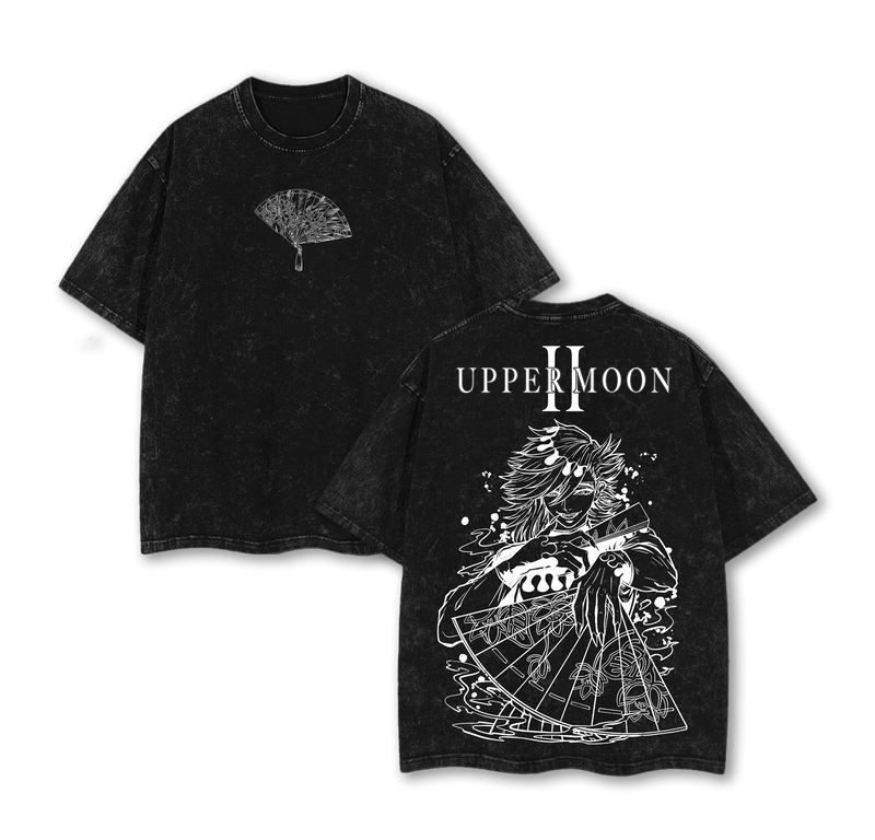 Doma Upper Rank 2 Vintage Oversize Washed T-Shirt, Demon Slayer Villain Graphic Tee, Heavy Cotton Anime Streetwear