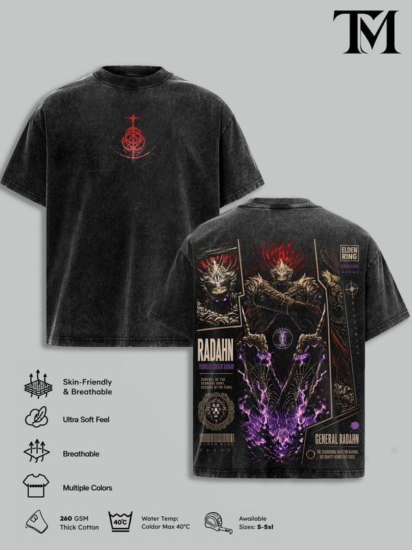 Elden Ring Vintage Washed Oversized T-Shirt, Radahn Dark Fantasy Graphic Tee, Tarnished Soulslike RPG Streetwear, Heavyweight Cotton FromSoftware Gamer Merch, Gift for Elden Ring Fans