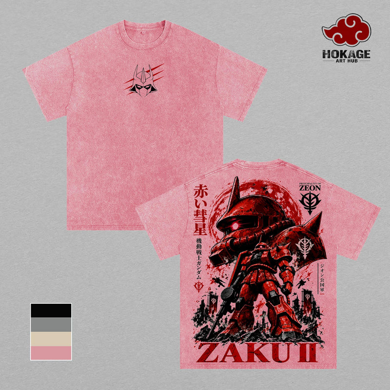 Zaku II Mobile Suit Gundam T-Shirt, Zeon Mecha Graphic Tee, Vintage Washed T Shirt, Retro Anime Shirt, Oversized Heavyweight Tee, Japanese Streetwear