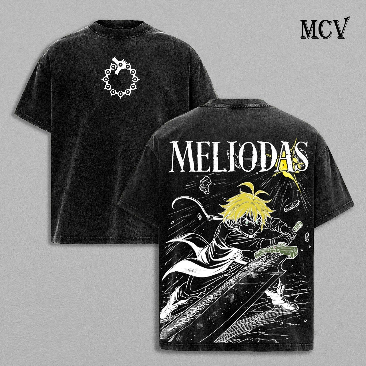 Meliodas T-Shirt, Seven Deadly Sins Anime Tee, Demon Mark Vintage Washed Graphic Tee