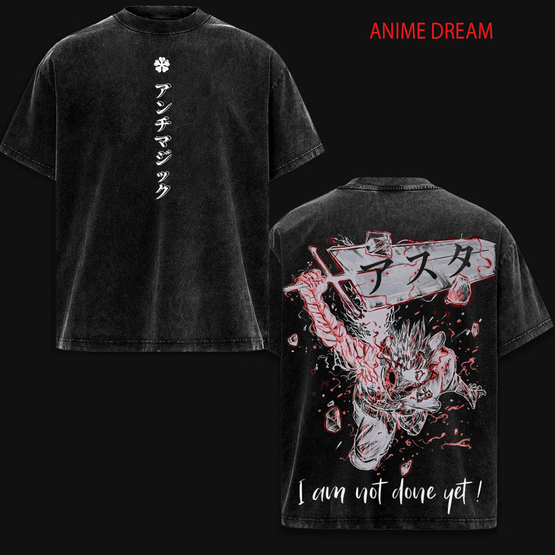 Asta Black Clover Black Bulls Anime Double Printed Vintage Washed Tee Unisex Oversize Anime Manga Washed Heavyweight Cotton T-shirt