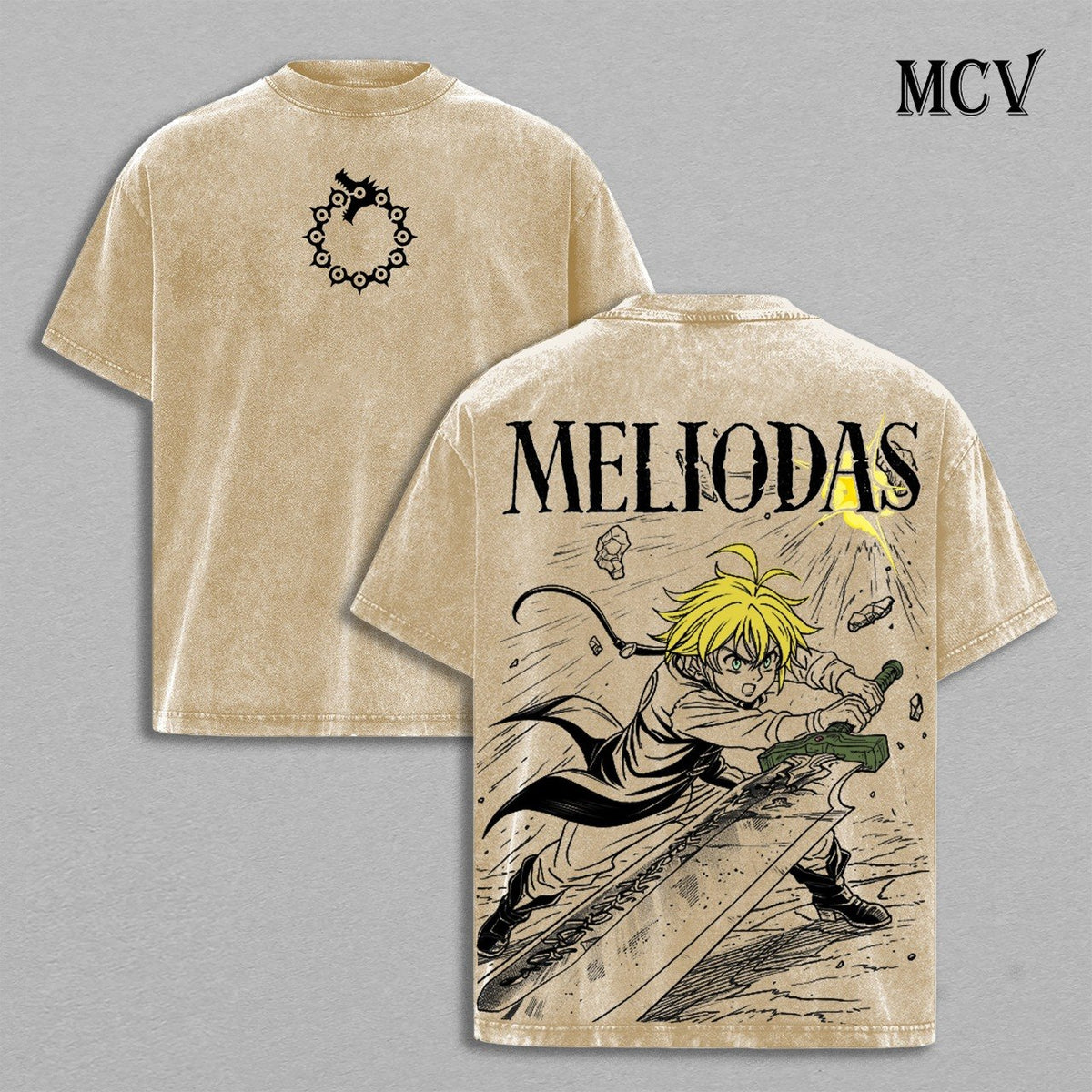 Meliodas T-Shirt, Seven Deadly Sins Anime Tee, Demon Mark Vintage Washed Graphic Tee