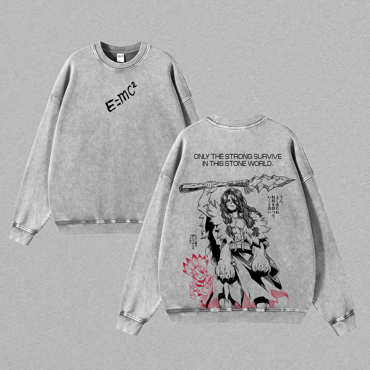 Tsukasa Shishio x Senku Ishigami – Dr. Stone Anime Stone Wars Science vs Power Manga Graphic Double Printed Washed T-Shirt Tee, Menswear Heavy Cotton Unisex Oversize Streetwear Vintage, Science Future Arc
