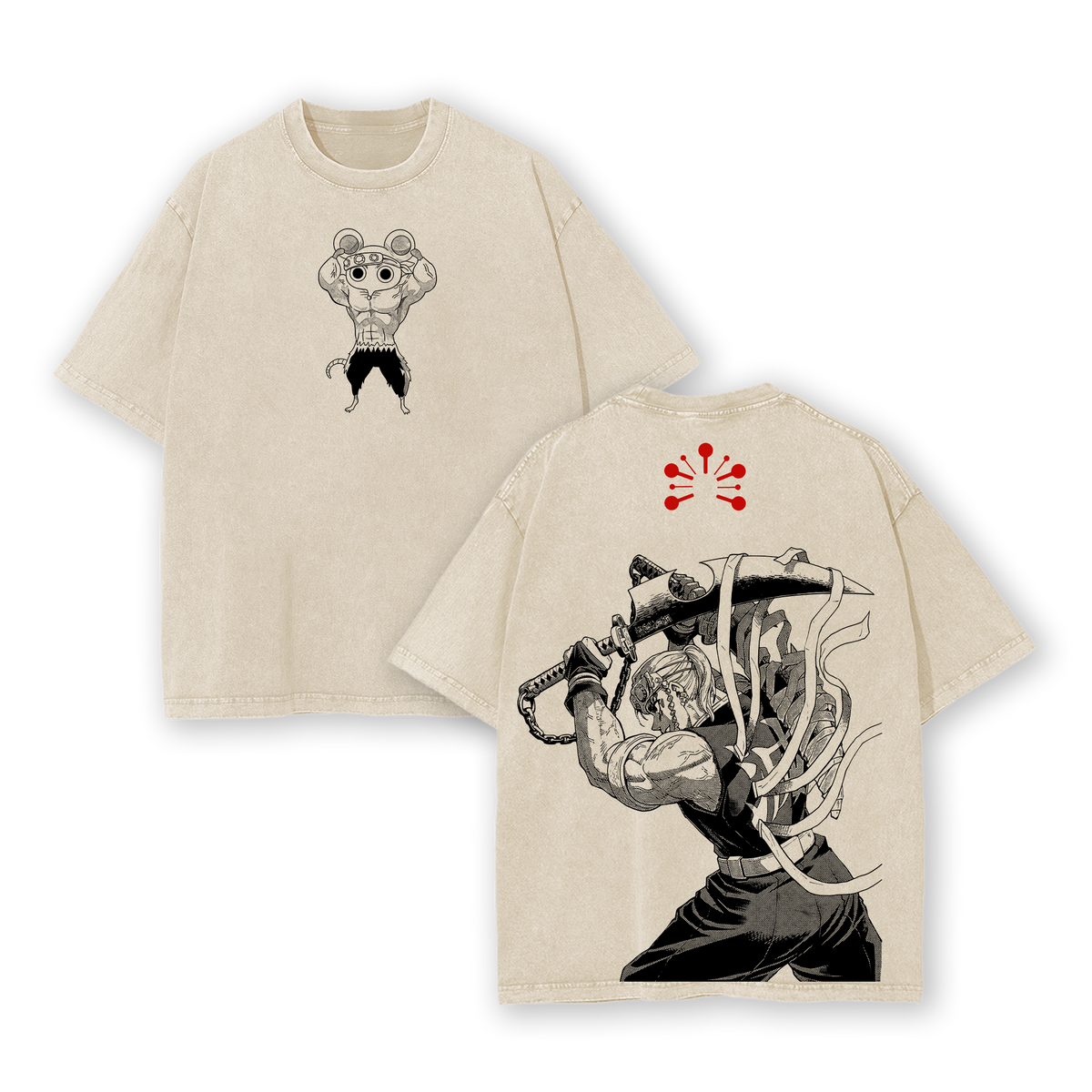 Tengen Muscle Mice Demon Slayer Anime Double Printed Vintage Washed Tee