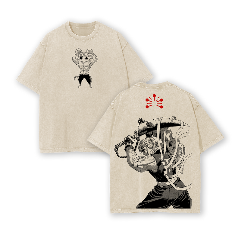 Tengen Muscle Mice Demon Slayer Anime Double Printed Vintage Washed Tee