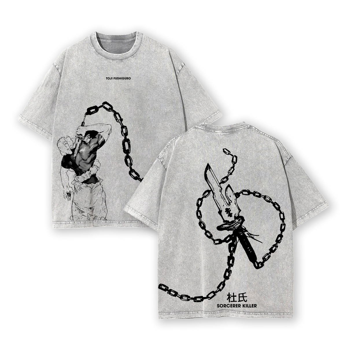 Toji Fushiguro Jujutsu Kaisen Anime Double Printed Vintage Oversize Heavyweight Cotton T-Shirt