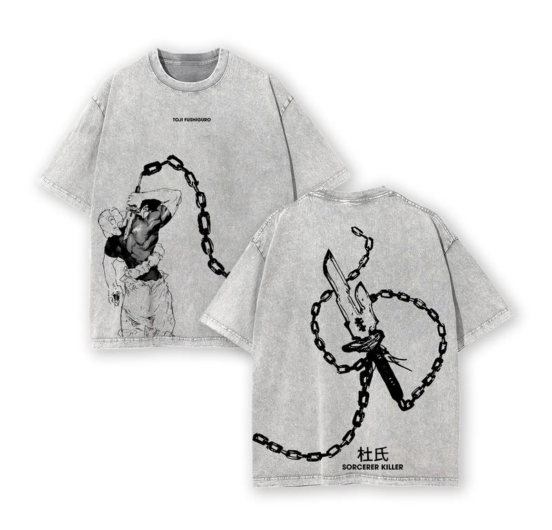 Toji Fushiguro Jujutsu Kaisen Anime Double Printed Vintage Oversize Heavyweight Cotton T-Shirt
