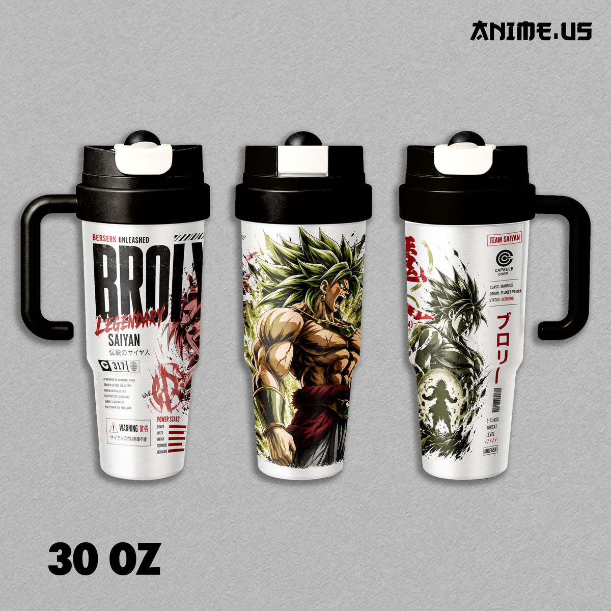 Insulated Tumbler Broly Legendary Super Saiyan Berserk DBZ Anime Stainless Steel 17oz 24oz 30oz Double Wall Vacuum Travel Coffee Mug Hot Cold Drink Cup Anime Gift for Saiyan Fans