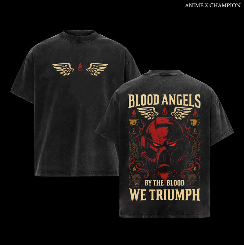 Blood Angels Warhammer 40K New Vintage Washed Tee – Retro Oversized T-Shirt Inspired by Iconic Factions and Heroes, Premium Heavy Cotton, Perfect for Wargame Fans, Sci-Fi Lovers, and Streetwear Collectors