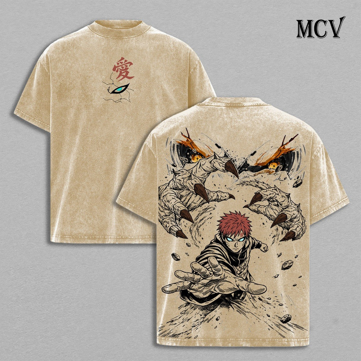 Gaara T-Shirt, Naruto Anime Tee, Kazekage Sand Power Vintage Washed Tee