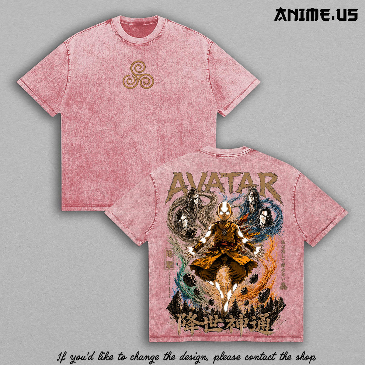 Aang Avatar Four Elements Avatar The Last Airbender State Vintage Washed Oversized T-Shirt Heavyweight Cotton Anime Graphic Tee