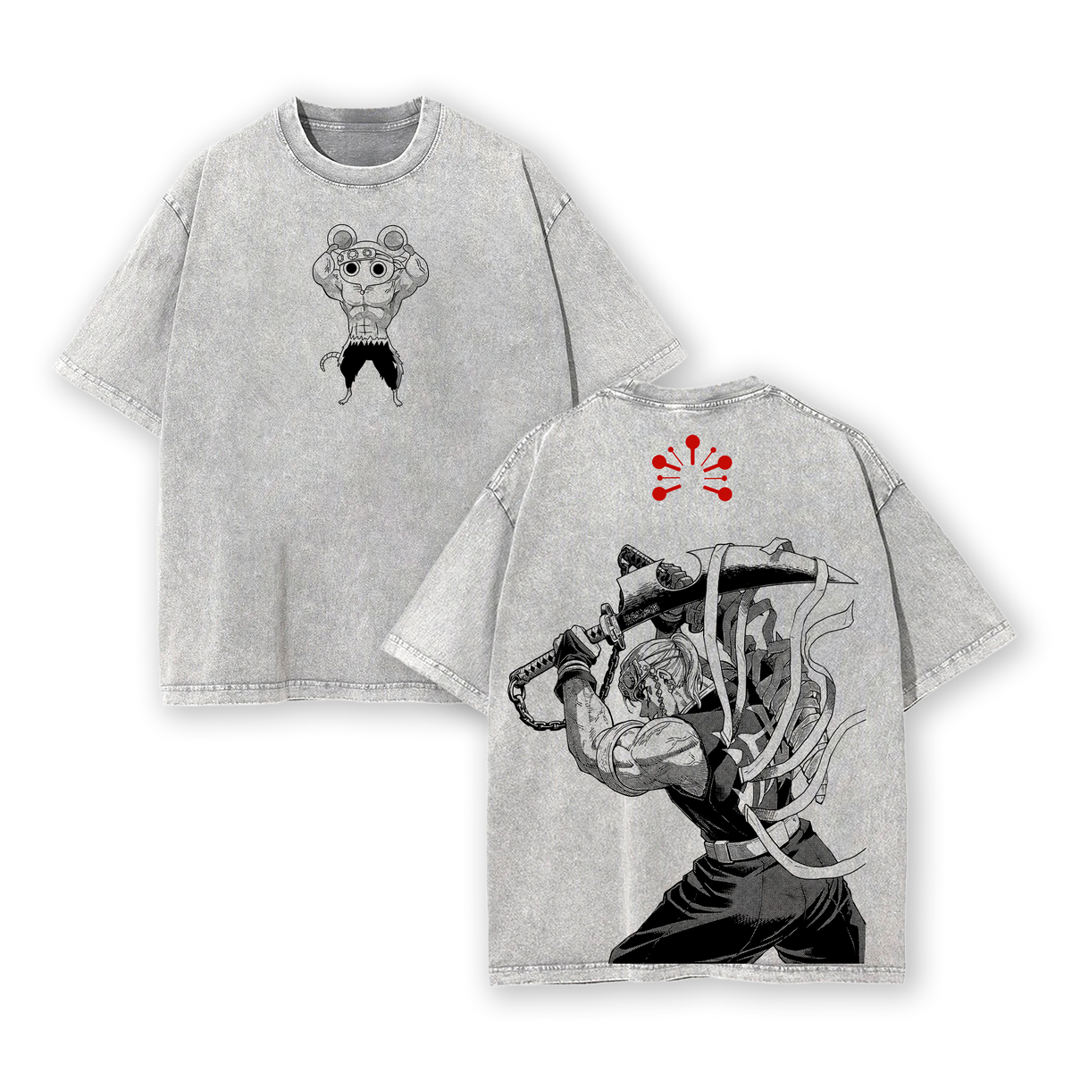 Tengen Muscle Mice Demon Slayer Anime Double Printed Vintage Washed Tee
