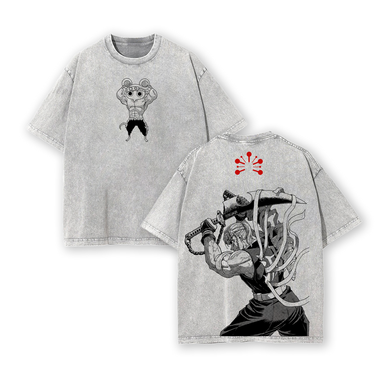Tengen Muscle Mice Demon Slayer Anime Double Printed Vintage Washed Tee