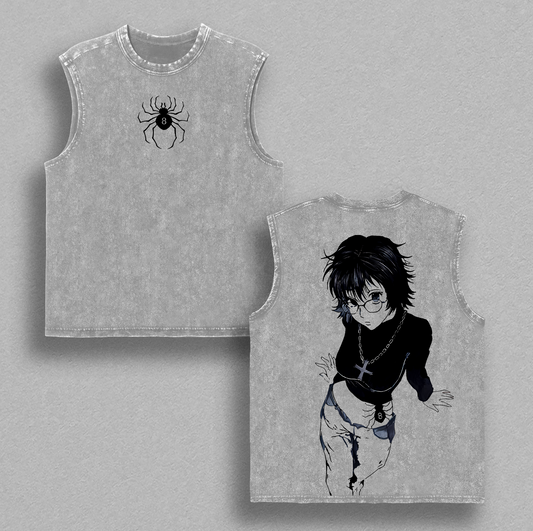 Shizuku Hunter X Hunter Anime Double Printed Vintage Washed Tee Unisex Oversize Heavyweight Cotton T-shirt for Anime Fans and Lovers