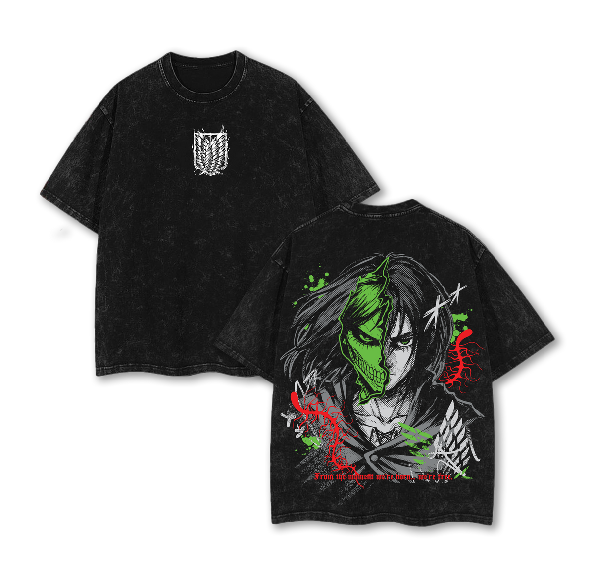 Eren Yeager Final Form T-Shirt Attack on Titan Founding Titan Anime Graphic Tee Oversized Acid Washed Cotton Shirt Rumbling Dark Aesthetic Streetwear Gift for Anime Fans Manga Merch