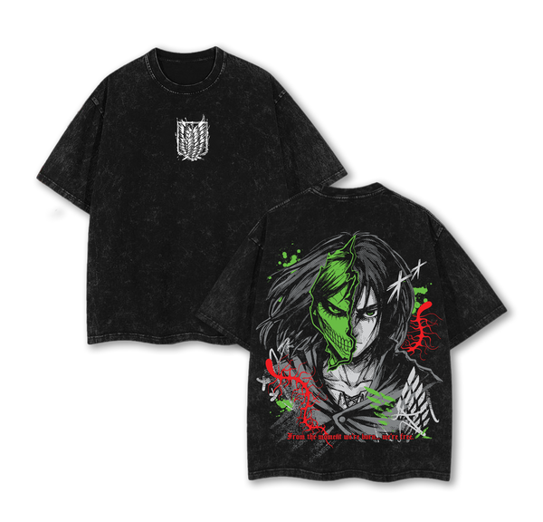 Eren Yeager Final Form T-Shirt Attack on Titan Founding Titan Anime Graphic Tee Oversized Acid Washed Cotton Shirt Rumbling Dark Aesthetic Streetwear Gift for Anime Fans Manga Merch