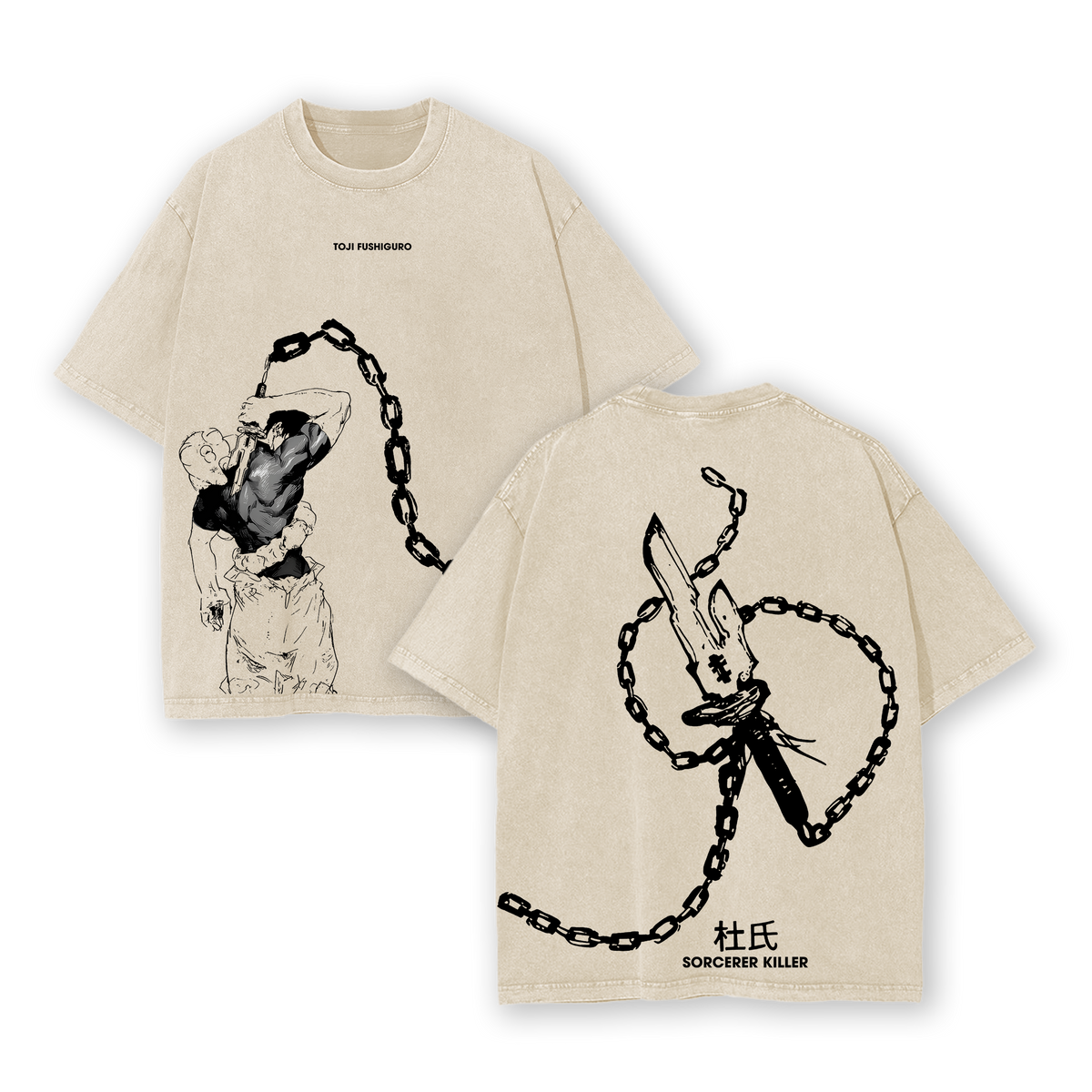 Toji Fushiguro Jujutsu Kaisen Anime Double Printed Vintage Oversize Heavyweight Cotton T-Shirt