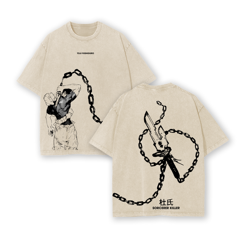 Toji Fushiguro Jujutsu Kaisen Anime Double Printed Vintage Oversize Heavyweight Cotton T-Shirt