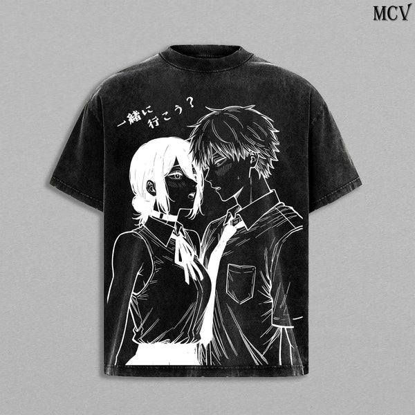 Chainsaw Man Couple Denji Reze – Vintage Washed Anime Graphic Tee